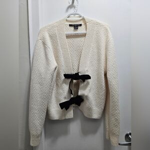 French Connection White Cardigan with Black Bows
